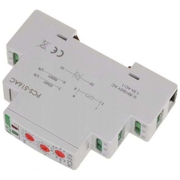Przekaźnik czasowy 10-funkcyjny F&F PCS-516AC 0,1s-576h 2A 1NO 85-265V AC/DC triak na szynę DIN 11622013 5902431670225