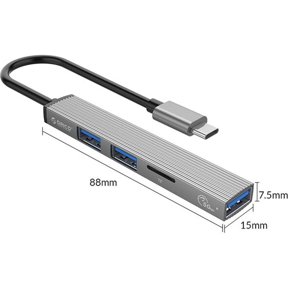 HUB USB Orico 1x TF  + 3x USB-A 3.0 (AH-12F-GY-BP) 11718733 6954301109716