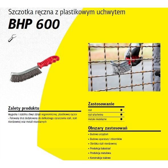 Klingspor K.SZCZOTKA RĘCZNA UCHWYT PLASTIKOWY BHP600 DRUT STALOWY 11740354 4014855451975