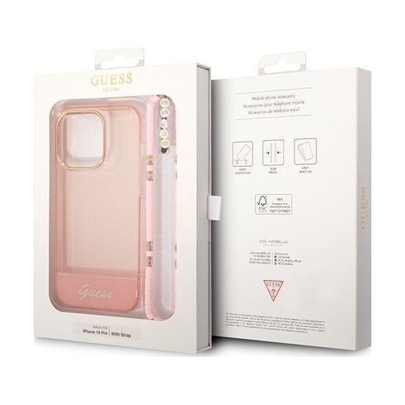Guess Etui Guess GUHCP14XHGCOHP Apple iPhone 14 Pro Max różowy/pink hardcase Translucent Pearl Strap 11854777 3666339064310