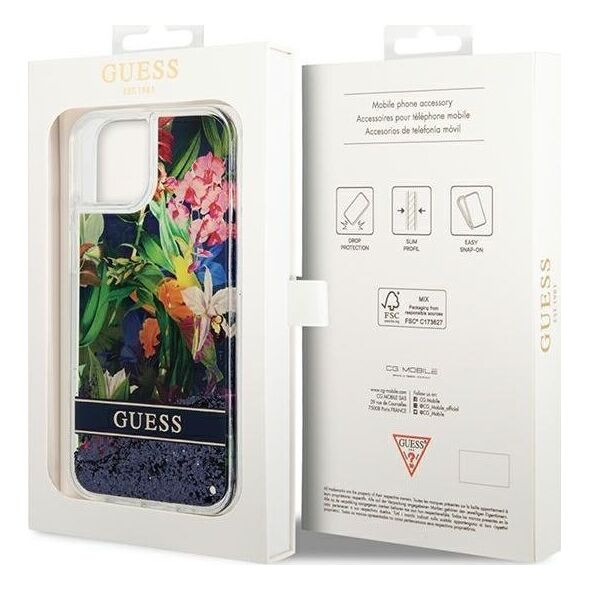 Guess Etui Guess GUHCP14SLFLSB Apple iPhone 14 niebieski/blue hardcase Flower Liquid Glitter 11877841 3666339066086