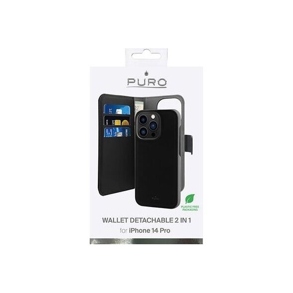 Puro Etui Puro Wallet Detachable do iPhone 14 Pro 6,1" 2w1 czarne/black 11987330 8033830312571