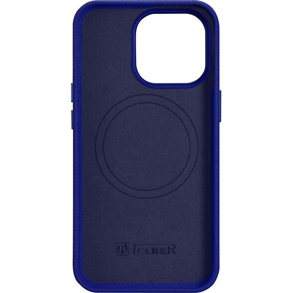 iCarer iCarer Litchi Premium Leather Case skórzane etui iPhone 14 Pro Max magnetyczne z MagSafe ciemnoniebieski (WMI14220712-DB) 12291665 6975092685579