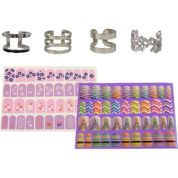 LeanToys Zestaw Do Malowania Paznokci Lakiery Brokatowe Naklejki Pierścionki 12297859 5905214970284
