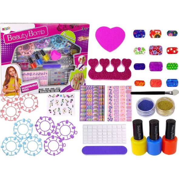 LeanToys Zestaw Do Malowania Paznokci Lakiery Naklejki Wzorniki Brokaty 12297894 5905214970314