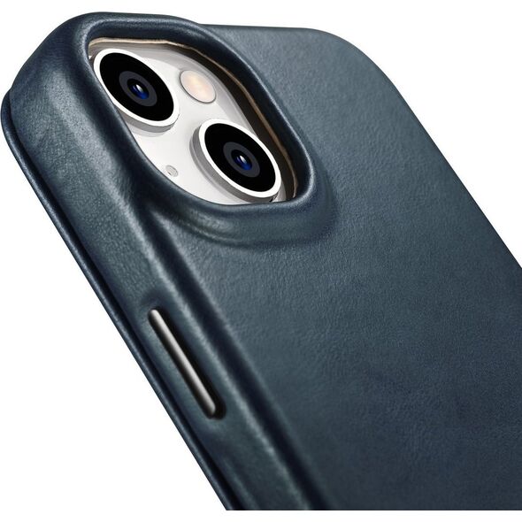 iCarer iCarer CE Oil Wax Premium Leather Folio Case skórzane etui iPhone 14 z klapką magnetyczne MagSafe niebieski (AKI14220705-BU) 12299849 6975092684435