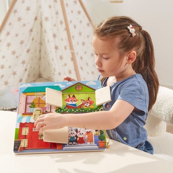 Viga Montessori Drewniana Tablica Manipulacyjna Zamek i Zatrzask Dom 12312538 6971608446535