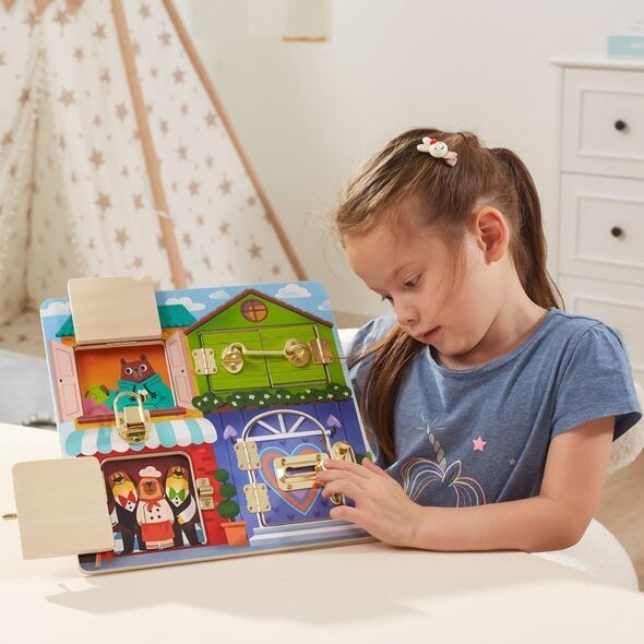 Viga Montessori Drewniana Tablica Manipulacyjna Zamek i Zatrzask Dom 12312538 6971608446535