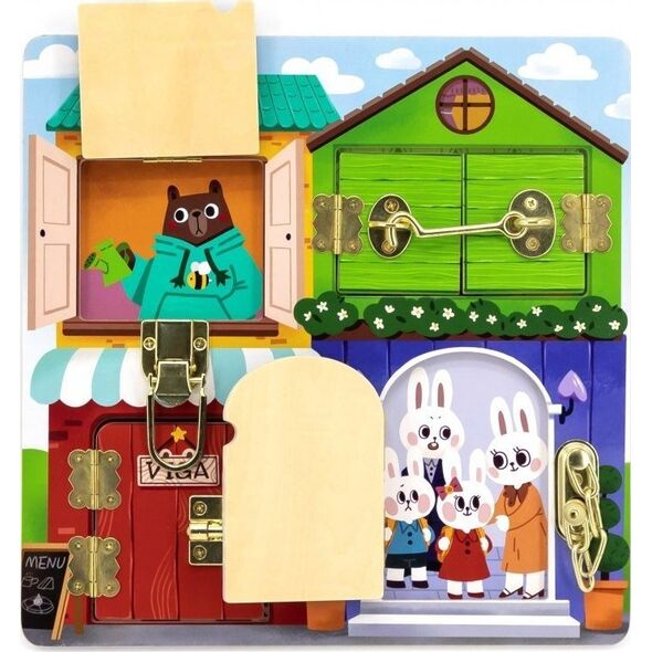 Viga Montessori Drewniana Tablica Manipulacyjna Zamek i Zatrzask Dom 12312538 6971608446535