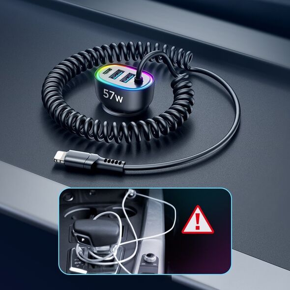 Ładowarka Joyroom Ładowarka samochodowa Joyroom 4w1 PD, QC3.0, AFC, FCP + kabel Lightning 1,6m 57W czarny (JR-CL20) 12321800 6941237198969