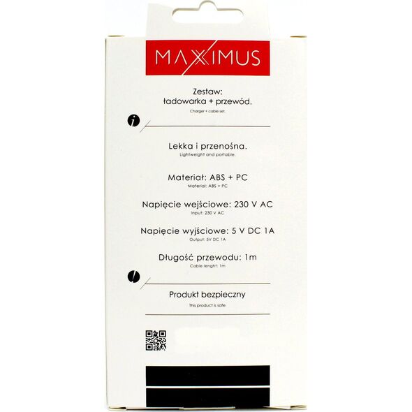 Ładowarka Maxximus Ład. sieć. Maxximus Handy 1A + Micro USB 12419845 5901313560630