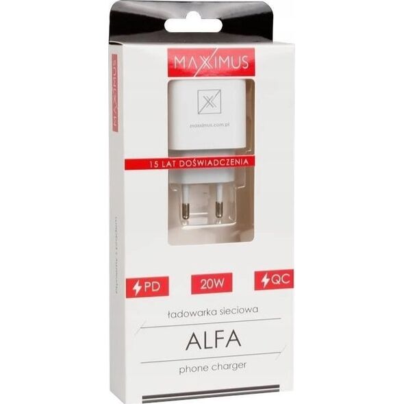 Ładowarka Maxximus ŁAD. SIECIOWA MX ALFA 20W PD+QC, USB-A+C WHITE/BIAŁY 12419848 5901313560784