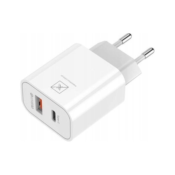 Ładowarka Maxximus ŁAD. SIECIOWA MX ALFA 20W PD+QC, USB-A+C + KABEL C/C 20W PD, WHITE/BIAŁY 12419849 5901313560791