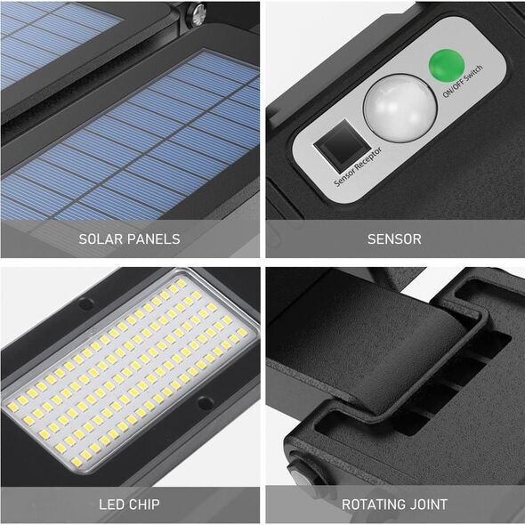 Maclean Solarna lampa uliczna LED z czujnikiem ruchu i pilotem Maclean IP54, 5W, 2x450lm, 6500K, Li-ion 2400 mAh, 3 tryby pracy MCE447 12479209 5902211128540
