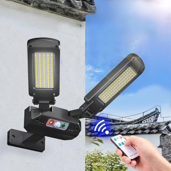 Maclean Solarna lampa uliczna LED z czujnikiem ruchu i pilotem Maclean IP54, 5W, 2x450lm, 6500K, Li-ion 2400 mAh, 3 tryby pracy MCE447 12479209 5902211128540