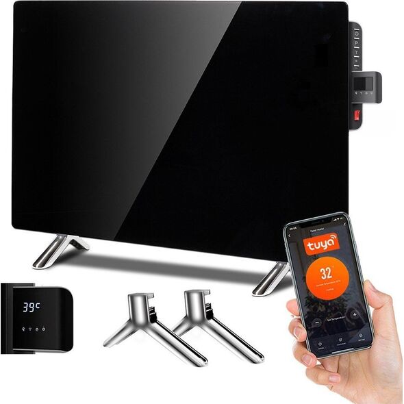 Termowentylator Maclean Panel grzewczy szklany Maclean, podczerwień 600W, timer, pilot, termostat, WiFi Tuya, kolor czarny, 55x100cm, MCE536 12479721 5902211128281
