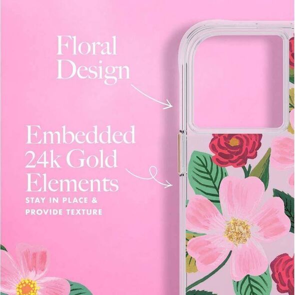Rifle Paper Clear - Etui iPhone 14 Pro Max zdobione złotem (Rose Garden) 12518623 840171722154
