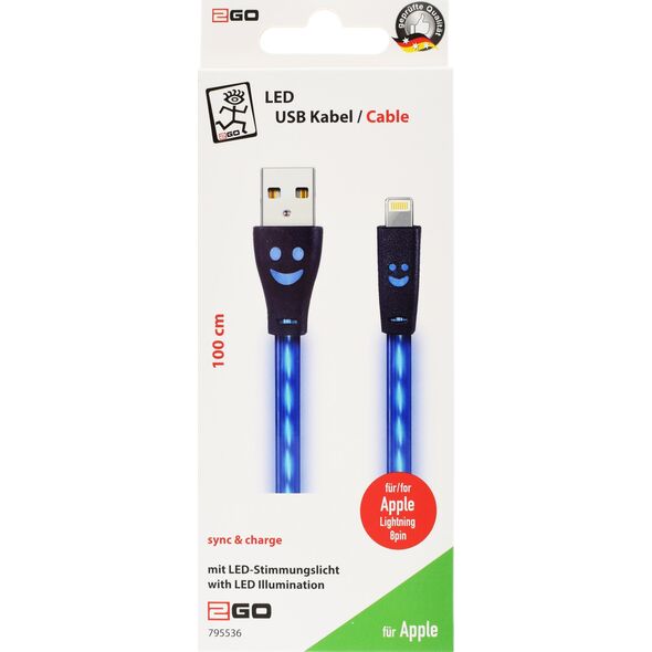 Kabel USB 2GO 2GO USB Ladekabel sw mit blauer LED-Beleuchtung 100cm light. 12537070 4010425955362