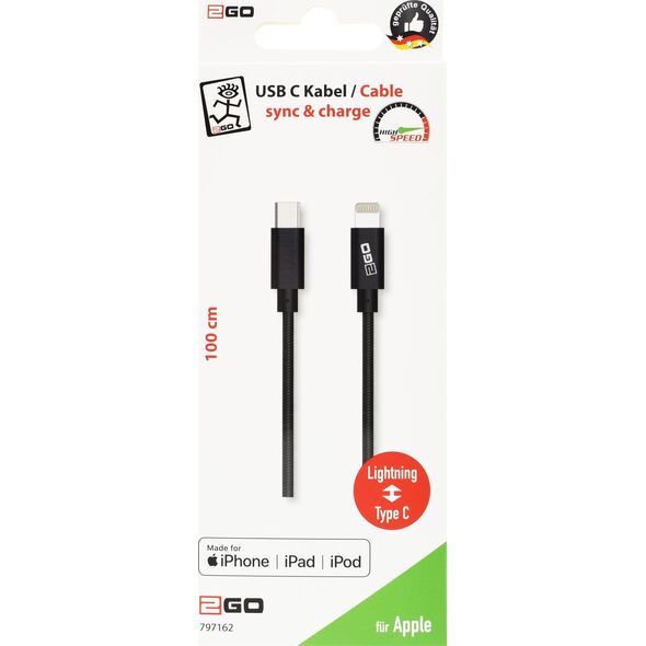Kabel USB 2GO 2GO USB Ladekabel-MFI zert anthrazit-100cm Apple USB Type C 12537072 4010425971621