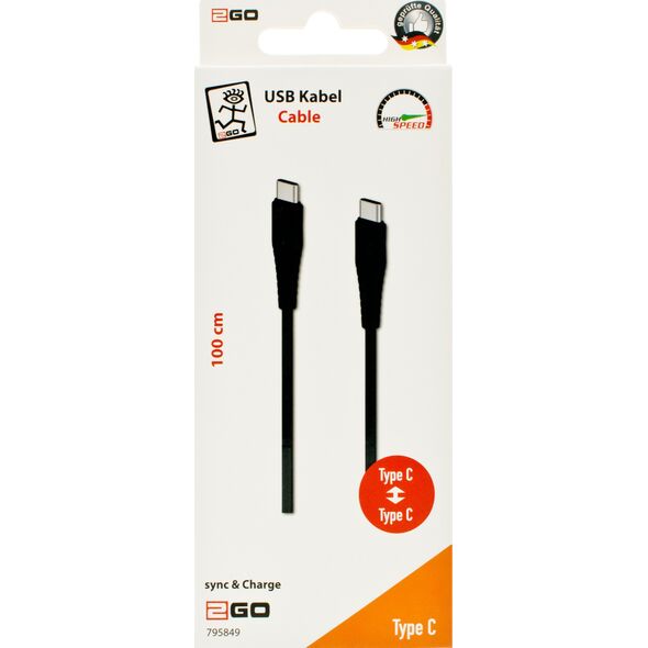 Kabel USB 2GO USB-C - USB-C 1 m Czarny (795849) 12547067 4010425958493