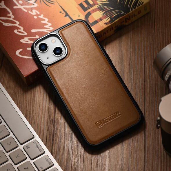 iCarer iCarer Leather Oil Wax etui pokryte naturalną skórą do iPhone 14 (kompatybilne z MagSafe) brązowy (WMI14220717-TN) 12568419 6975092685883