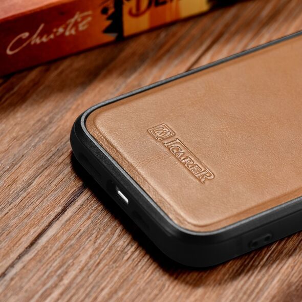 iCarer iCarer Leather Oil Wax etui pokryte naturalną skórą do iPhone 14 (kompatybilne z MagSafe) brązowy (WMI14220717-TN) 12568419 6975092685883
