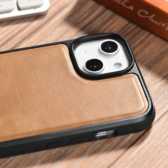 iCarer iCarer Leather Oil Wax etui pokryte naturalną skórą do iPhone 14 (kompatybilne z MagSafe) brązowy (WMI14220717-TN) 12568419 6975092685883