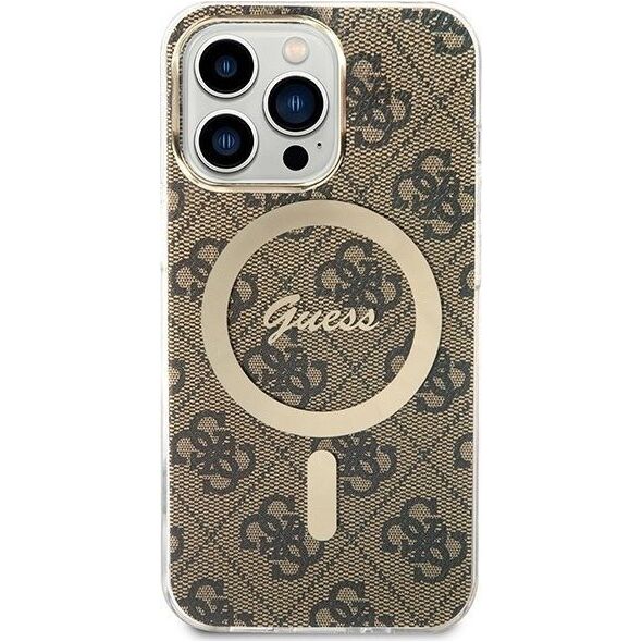 Ładowarka Guess Zestaw Guess etui + ładowarka bezprzewodowa GUBPP13LH4EACSW Apple iPhone 13 Pro brązowy/brown hard case 4G Print MagSafe 12568569 3666339102876