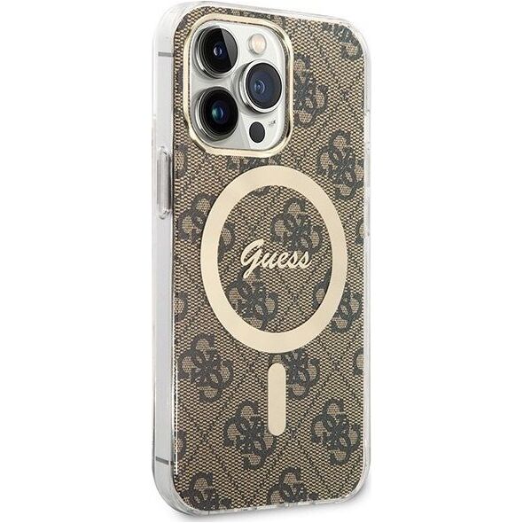 Ładowarka Guess Zestaw Guess etui + ładowarka bezprzewodowa GUBPP13LH4EACSW Apple iPhone 13 Pro brązowy/brown hard case 4G Print MagSafe 12568569 3666339102876