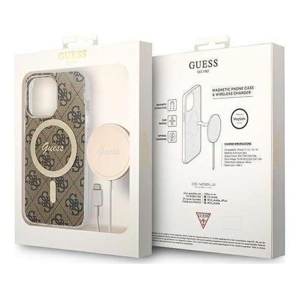 Ładowarka Guess Zestaw Guess etui + ładowarka bezprzewodowa GUBPP13LH4EACSW Apple iPhone 13 Pro brązowy/brown hard case 4G Print MagSafe 12568569 3666339102876