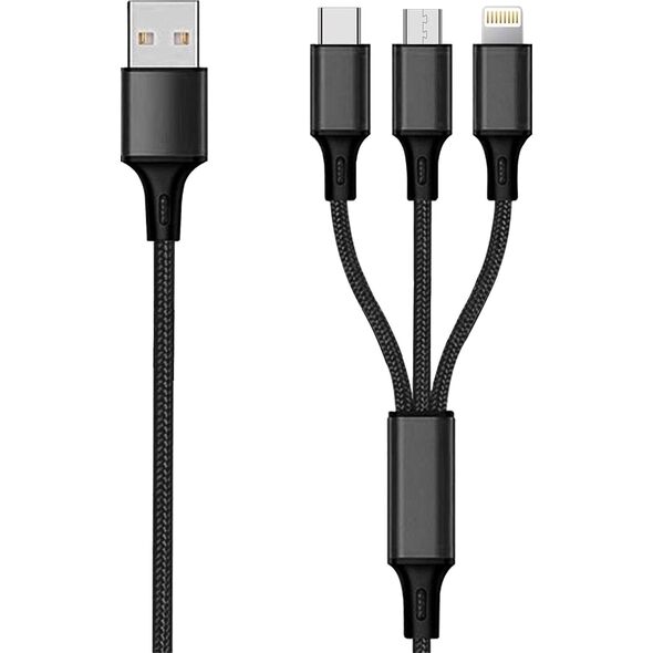 Kabel USB 2GO USB-A - USB-C + microUSB + Lightning 3 m Czarny (797154) 12569785 4010425971546