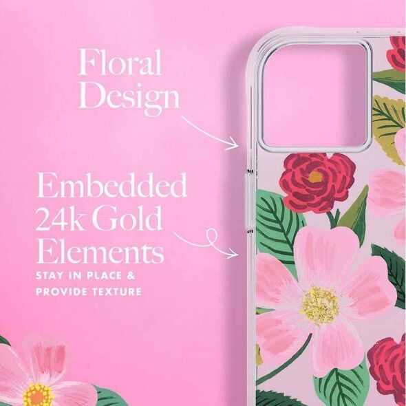 Rifle Paper Clear - Etui iPhone 14 Plus zdobione złotem (Rose Garden) 12572100 840171722147