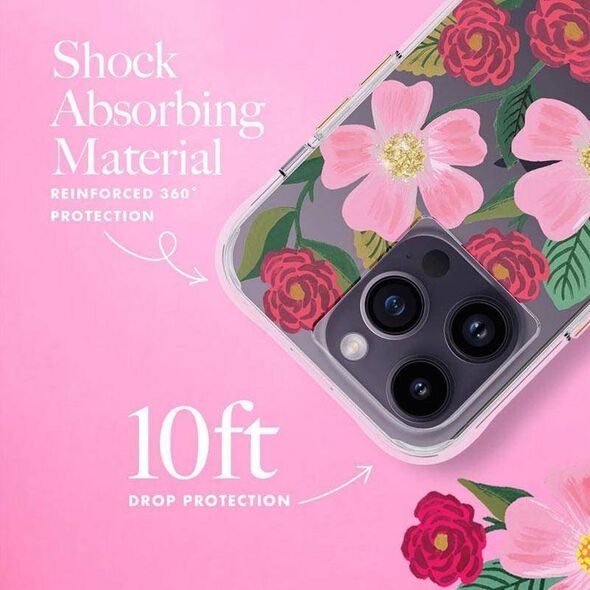 Rifle Paper Clear - Etui iPhone 14 Pro zdobione złotem (Rose Garden) 12572106 840171722130