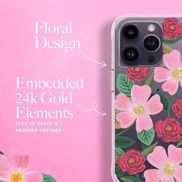 Rifle Paper Clear - Etui iPhone 14 Pro zdobione złotem (Rose Garden) 12572106 840171722130