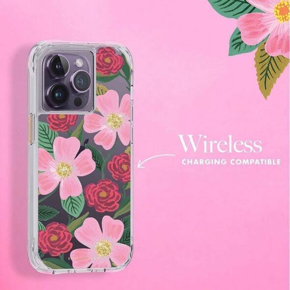 Rifle Paper Clear - Etui iPhone 14 Pro zdobione złotem (Rose Garden) 12572106 840171722130