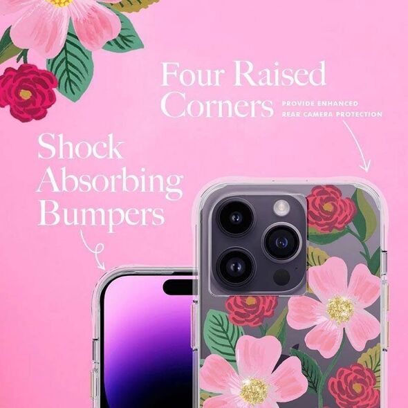 Rifle Paper Clear - Etui iPhone 14 Pro zdobione złotem (Rose Garden) 12572106 840171722130