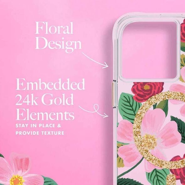 Rifle Paper Clear MagSafe - Etui iPhone 14 Pro Max zdobione złotem (Rose Garden) 12572113 840171720129