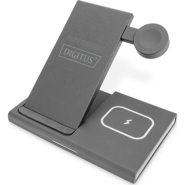 Ładowarka Digitus Stacja ładująca indukcyjna 3w1 składana 15W MagSafe + Qi 1m USB Czarna 12614635 4016032482789