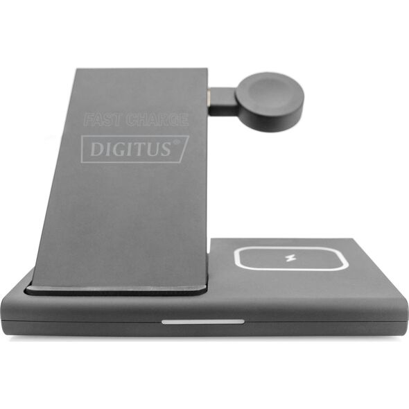 Ładowarka Digitus Stacja ładująca indukcyjna 3w1 składana 15W MagSafe + Qi 1m USB Czarna 12614635 4016032482789