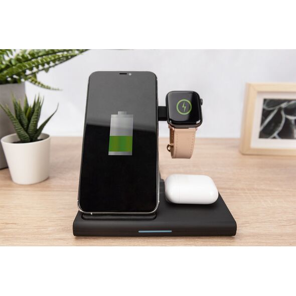 Ładowarka Digitus Stacja ładująca indukcyjna 3w1 składana 15W MagSafe + Qi 1m USB Czarna 12614635 4016032482789