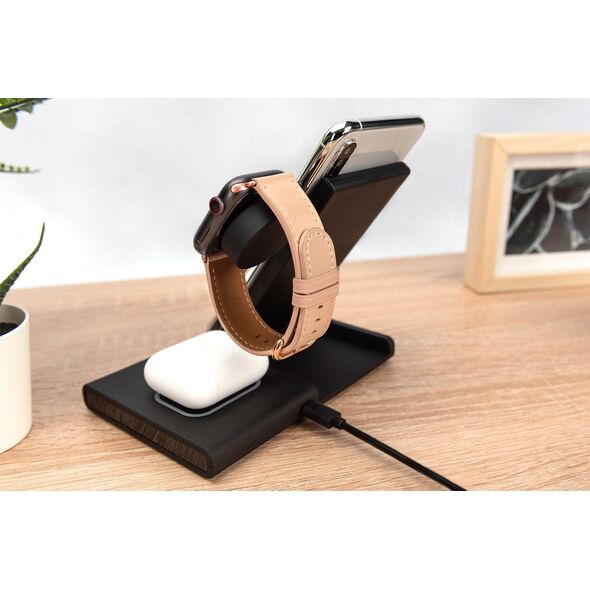 Ładowarka Digitus Stacja ładująca indukcyjna 3w1 składana 15W MagSafe + Qi 1m USB Czarna 12614635 4016032482789