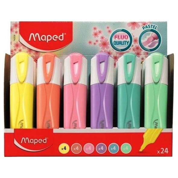 Maped Zakreślacze Maped Fluo&#039|Peps Pastel 4x6 kolorów (24) 12624884 3154147425388