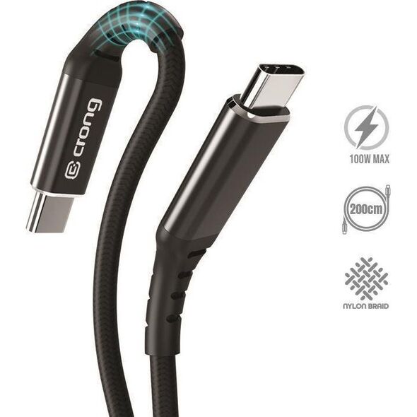 Kabel USB Crong USB-C - USB-C 2 m Czarny (CRG-AL200USCC-BLK) 12627430 5904310702386