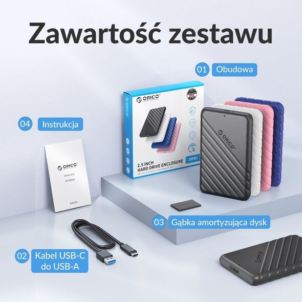 Kieszeń Orico Obudowa dysku 2,5" USB-C 3.1 6Gbps czarna 12692859 6941788854543