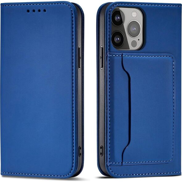 Hurtel Magnet Card Case etui iPhone 14 Pro Max pokrowiec z klapką portfel podstawka niebieskie 12718340 9145576263457