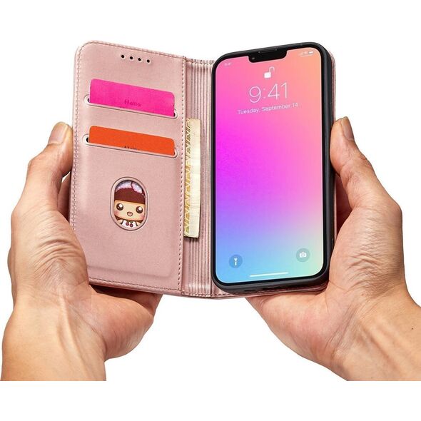 Hurtel Magnet Card Case etui iPhone 14 Pro Max pokrowiec z klapką portfel podstawka różowe 12718348 9145576263471