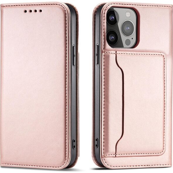 Hurtel Magnet Card Case etui iPhone 14 Pro pokrowiec z klapką portfel podstawka różowe 12718351 9145576263433