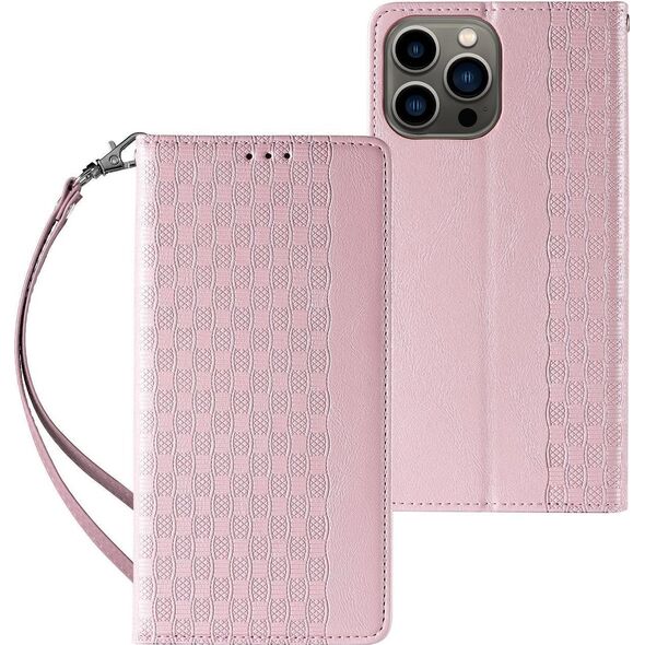 Hurtel Magnet Strap Case etui iPhone 14 Pro pokrowiec z klapką portfel mini smycz podstawka różowe 12718353 9145576263631