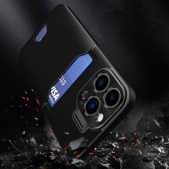 Hurtel Leather Stand Case etui do iPhone 14 pokrowiec portfel na kartę z podstawką czarne 12718445 9145576269664