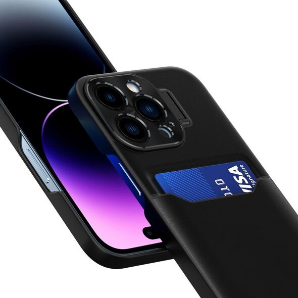 Hurtel Leather Stand Case etui do iPhone 14 pokrowiec portfel na kartę z podstawką czarne 12718445 9145576269664